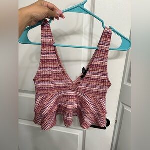 Striped Pink Peplum Knit Tank Top - Women's